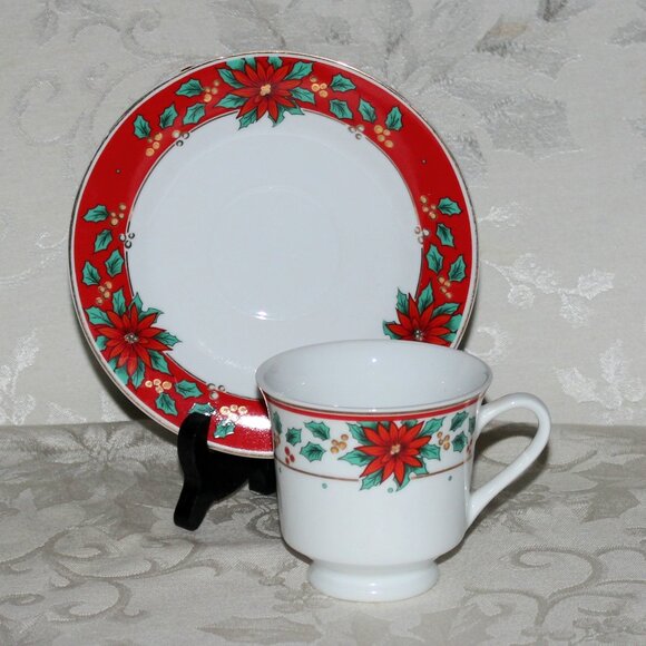 Christmas Poinsettia Teacup Set | Royal Heritage Collection Porcelain Set - Picture 1 of 8
